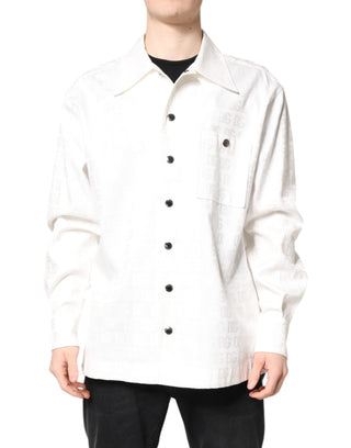 Dolce & Gabbana White DG Monogram Cotton Button Down Shirt