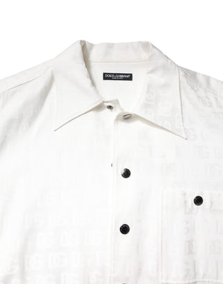 Dolce & Gabbana White DG Monogram Cotton Button Down Shirt
