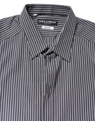 Dolce & Gabbana Black White Striped GOLD Formal Dress Shirt