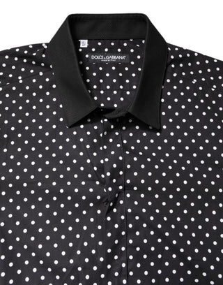 Dolce & Gabbana Black Polka Dot Cotton Formal Dress Shirt