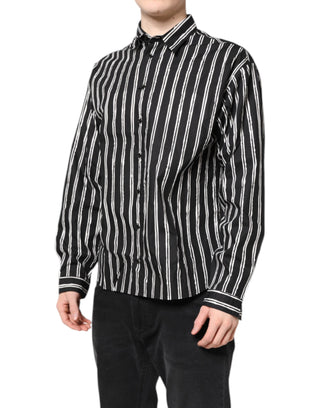 Dolce & Gabbana Black White Striped Cotton Dress Shirt