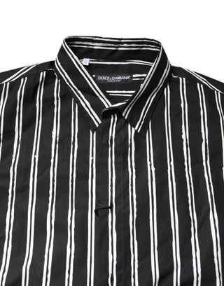 Dolce & Gabbana Black White Striped Cotton Dress Shirt