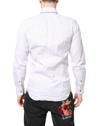 Dolce & Gabbana White Striped Cotton MARTINI Men Dress Shirt