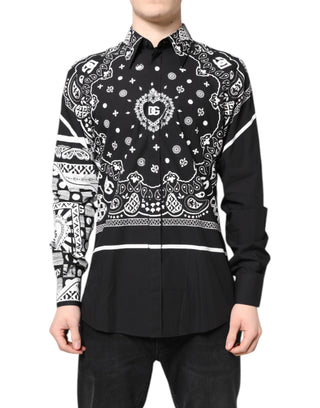Dolce & Gabbana Black White Bandana Cotton Formal Dress Shirt