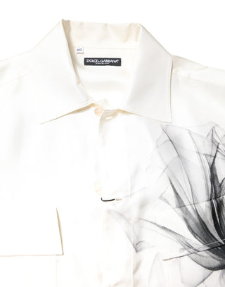 Dolce & Gabbana Ivory Silk Long Sleeves Men Casual Shirt