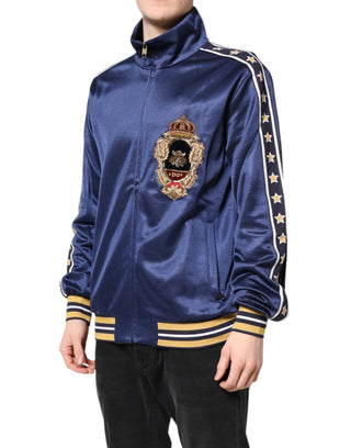 Dolce & Gabbana Blue Nylon Logo Patch Men Bomber Sweater