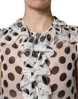 Dolce & Gabbana White Black Polka Dot Cotton Sleeveless Top