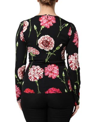Dolce & Gabbana Black Floral Long Sleeve Women Blouse Top