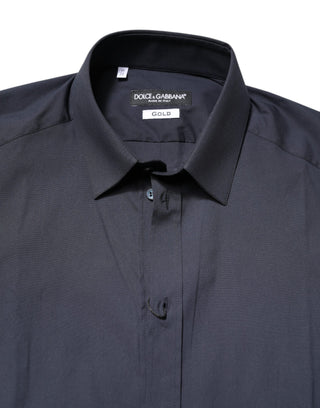Dolce & Gabbana Dark Blue GOLD Cotton Dress Formal Shirt