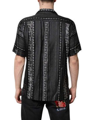 Dolce & Gabbana Black Silk Floral Print Short Sleeves Shirt