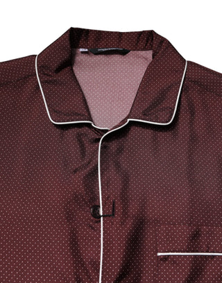 Dolce & Gabbana Burgundy Silk Dotted Long Sleeves Shirt