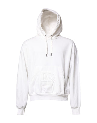 Dolce & Gabbana White Embossed Logo Hooded Sweatshirt Sweater