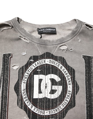 Dolce & Gabbana Gray Logo Print Crew Neck Pullover Sweater