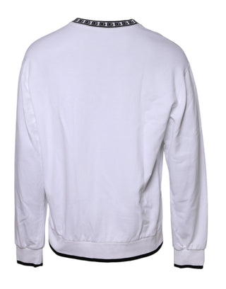 Dolce & Gabbana White Logo Cotton Crew Neck Pullover Sweater