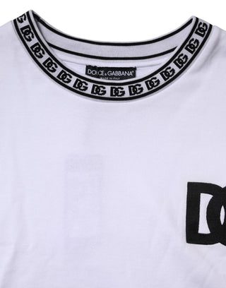 Dolce & Gabbana White Logo Cotton Crew Neck Pullover Sweater