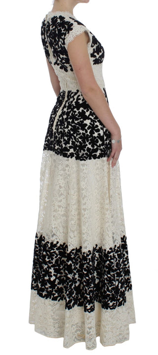 Dolce &amp; Gabbana Elegant Floral Lace Cap Sleeve Maxi Dress