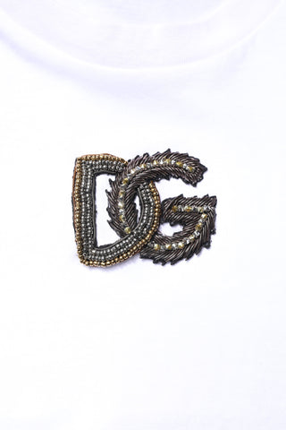 Dolce & Gabbana White Cotton DG Embroidery Crew Neck T-shirt