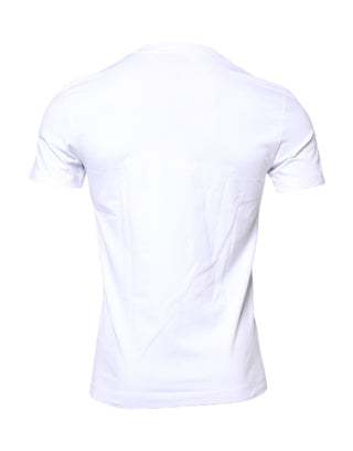 Dolce & Gabbana White Cotton Logo Patch Crew Neck T-shirt