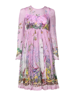 Dolce & Gabbana Pink Floral Long Sleeves A-line Midi Dress