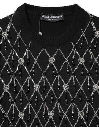 Dolce & Gabbana Black Cashmere Embellished Long Sleeves Top