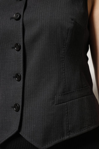 Dolce & Gabbana Black Striped Button Down Sleeveless Vest Top