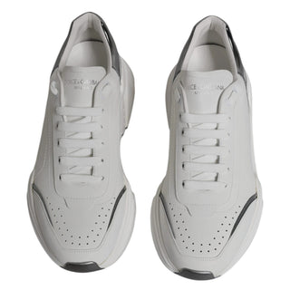 Dolce & Gabbana White Silver DAYMASTER Leather Sneakers Shoes