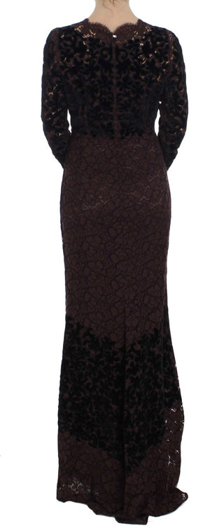 Dolce &amp; Gabbana Elegant Purple Floral Lace Maxi Dress