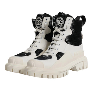 Dolce & Gabbana White Padded Mid Calf Lace Up Boots Shoes