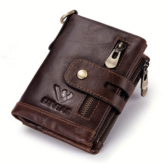 1pc Vintage Top Layer Cowhide Men's Wallet Simple Elegant Design Chain Strap Fashion Card Holder 