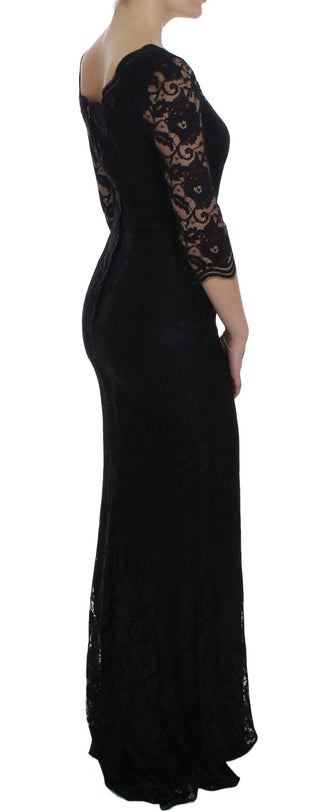 Dolce &amp; Gabbana Elegant Black Floral Lace Maxi Dress