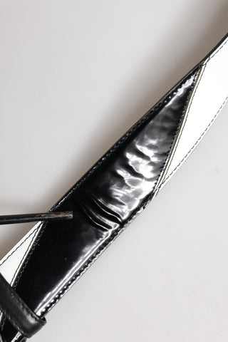 Dolce & Gabbana Black White Leather DG Metal Buckle Belt
