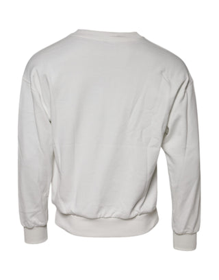 Dolce & Gabbana White Embossed Logo Cotton Crew Neck Sweater