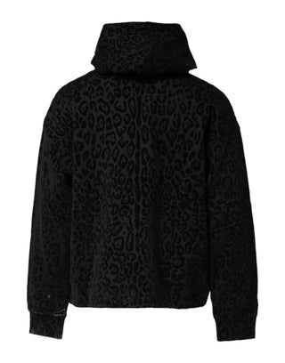 Dolce & Gabbana Black Leopard Full Zip Hooded Sweatshirt Sweater