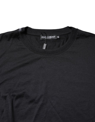 Dolce & Gabbana Dark Blue Silk Crew Neck Men Pullover Sweater