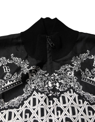 Dolce & Gabbana Black White Bandana Print Full Zip Sweater