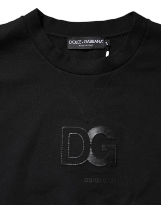 Dolce & Gabbana Black Embossed Logo Cotton Crew Neck Sweater