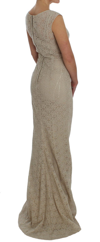 Dolce &amp; Gabbana Elegant Beige Floral Cutout Maxi Dress