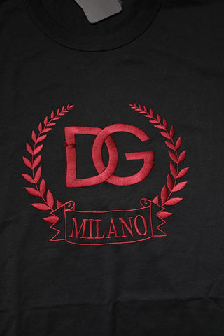 Dolce & Gabbana Black Cotton Embroidered Crew Neck T-shirt
