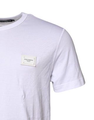 Dolce & Gabbana White Cotton Logo Plaque Round Neck T-shirt