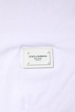 Dolce & Gabbana White Cotton Logo Plaque Round Neck T-shirt