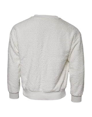 Dolce & Gabbana White Cotton Fleece Crew Neck Sweater