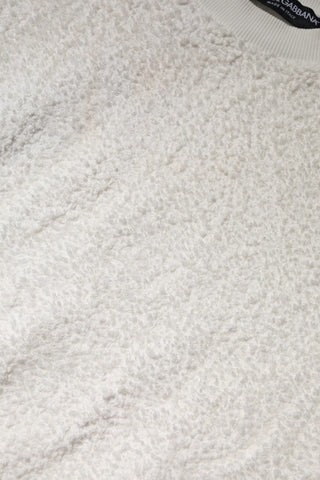 Dolce & Gabbana White Cotton Fleece Crew Neck Sweater