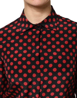 Dolce & Gabbana Black Red Polka Dot Silk Long Sleeves Top