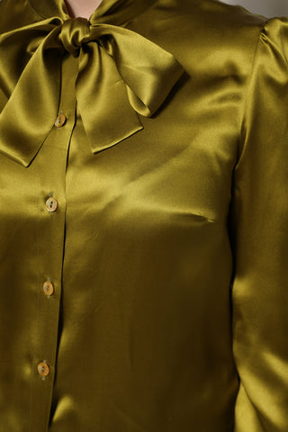 Dolce & Gabbana Green Ascot Collar Long Sleeves Blouse Top