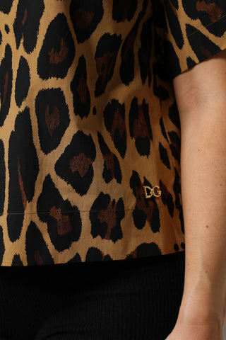 Dolce & Gabbana Brown Leopard Short Sleeve Collared Polo Top