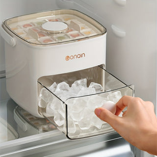 Portable Double Layer Ice Maker with Mesh, with Easy Open Push Lid, Portable Silicone Ice Tray Container, Food Safe Plastic Storage for Refrigerator, Dust and Odor Proof, Safe for Drinks, Tea, Coffee 48 