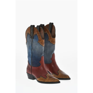 Dsquared² Denim VINTAGE Texan Boots With Leather Details