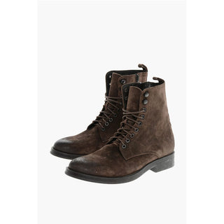 Corneliani Solid Color Suede Ankle Boots with Side Zip