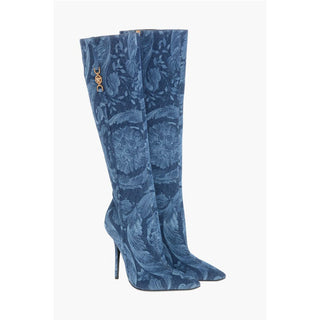 Versace Denim LA GRECA Under the Knee Boots with Stiletto Heel 11cm