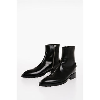 Jil Sander Brushed Leather ANGKOR Booties with Metal Plaque 4cm